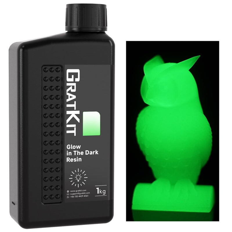 GratKit راتنج يتوهج في الظلام أخضر، راتنج فوتوبوليمر UV-Curing 405nm لطابعات 3D LCD/DLP، 1000 جرام، شفاف - Image 1